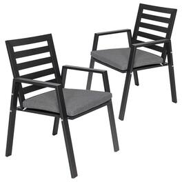 LeisureMod - Chelsea 2-PCS Modern Outdoor Patio Dining Chair with Removable Washable Cushion - Aluminum Frame - Black