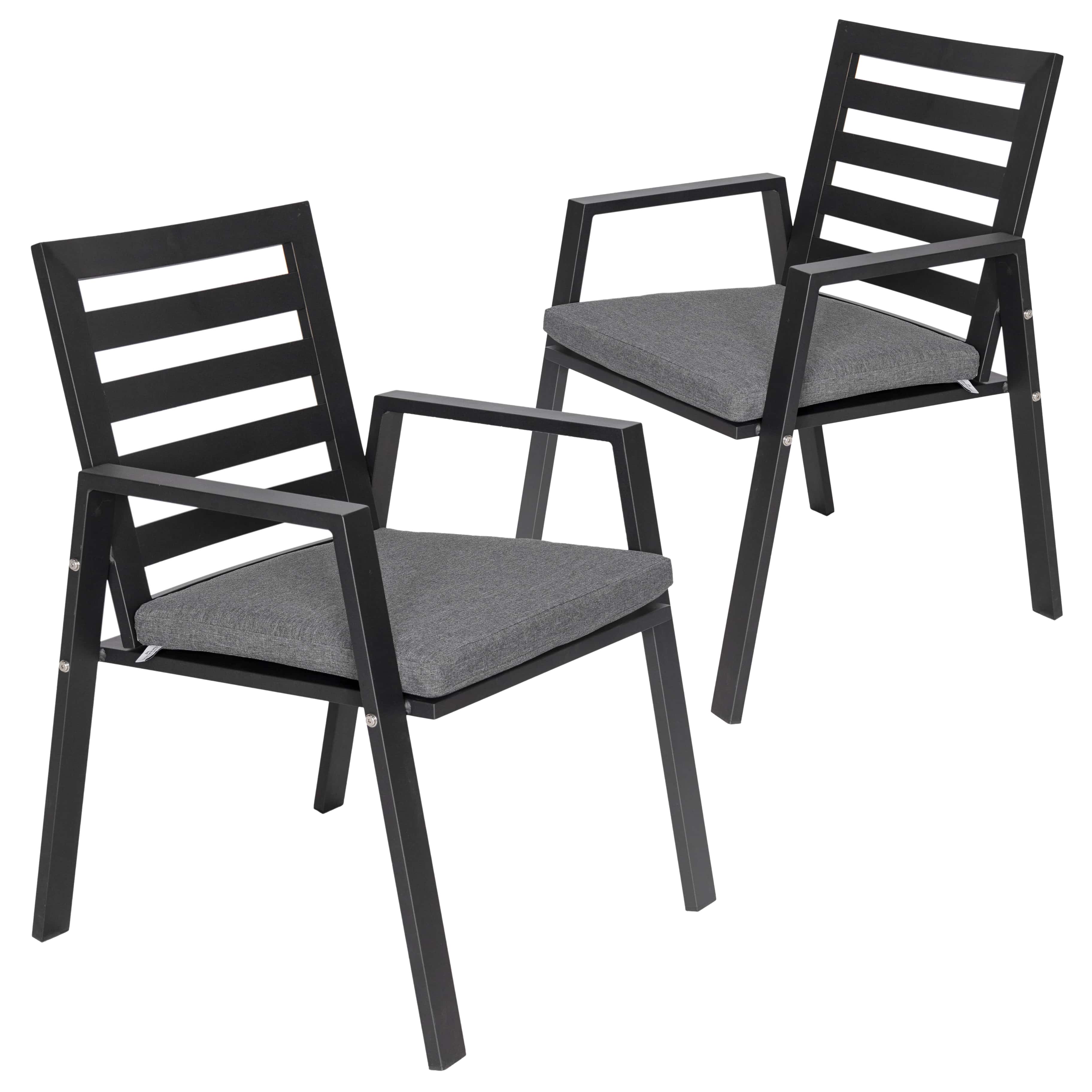 Front. LeisureMod - Chelsea 2-PCS Modern Outdoor Patio Dining Chair with Removable Washable Cushion - Aluminum Frame - Black.