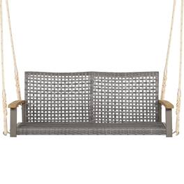 Pefilos - 2-Person Patio Wicker Hanging Swing Chair-Off 2-Seater Hanging Bench, Pillow for Backyar Garen Poolsi - White