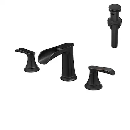 Front. Boyel Living - 8 Inch Widespread Double Handle Brass Bathroom Faucet with Pop Up Drain and Water Supply Hoses in Oil Rubbed Bronze - Oil Rubbed Bronze.