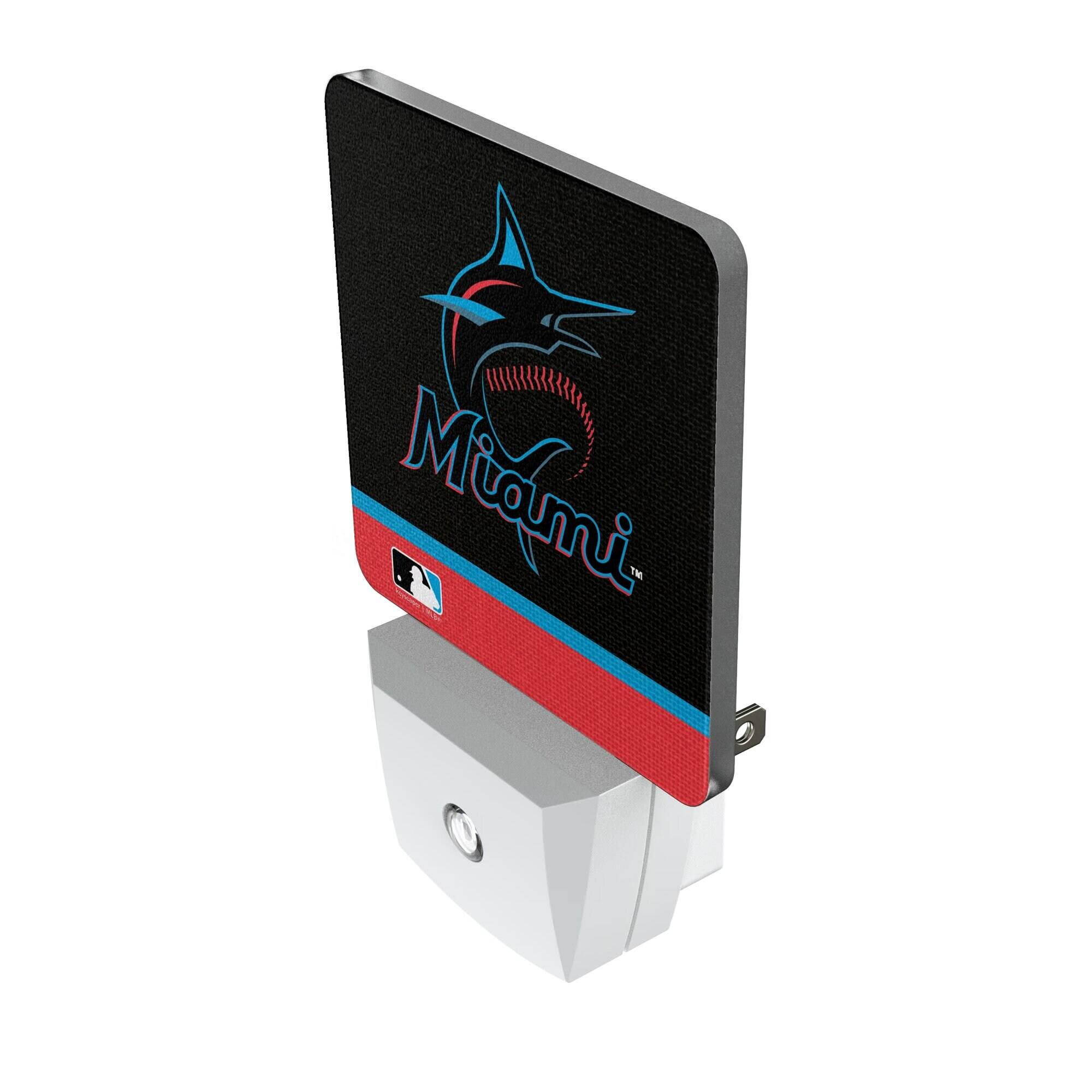 Alt View 1. Keyscaper - Miami Marlins Primary Logo Stripe Design Nightlight 2-Pack - Multicolor.