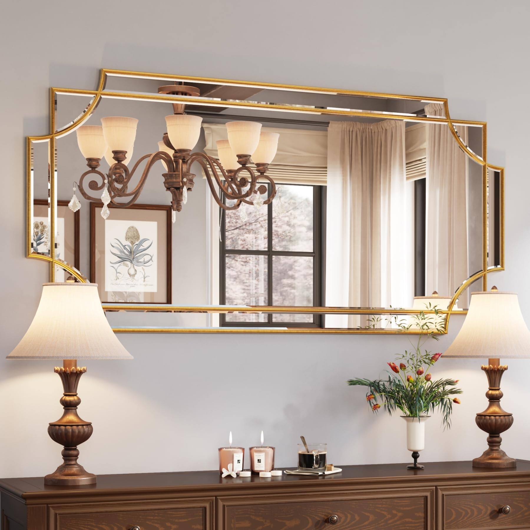 Comfort Essence - 24"x48" Mirror For Wall Traditional Art Decorative Beveled Full Length Home Decor Bathroom Living Room Be - 48"L x 24"W