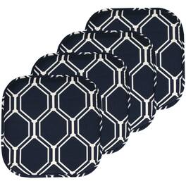 Sweet Home Collection - Mirage Hexagonal Memory Foam No Slip Back 16" x 16" Chair Pad Cushion, 4-Pack - Navy/White