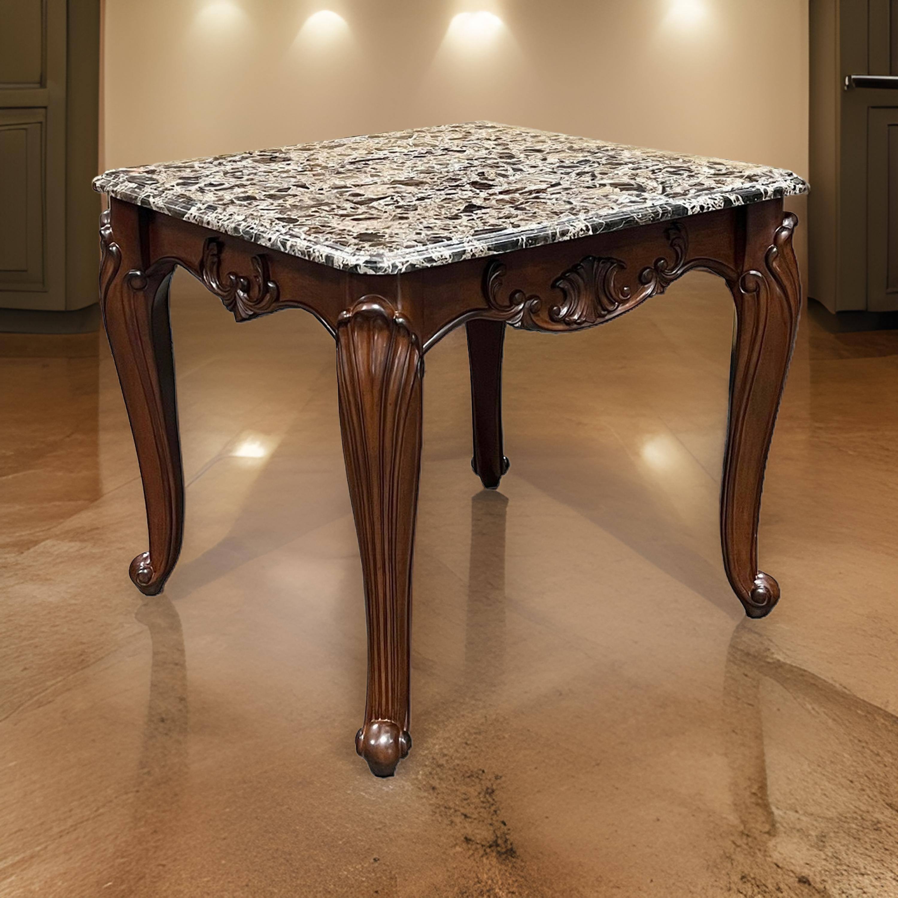 Alt View 5. Manhattan Lane - Aliya Side End Table, Rectangular 28 Inch Marble - Cherry Brown.