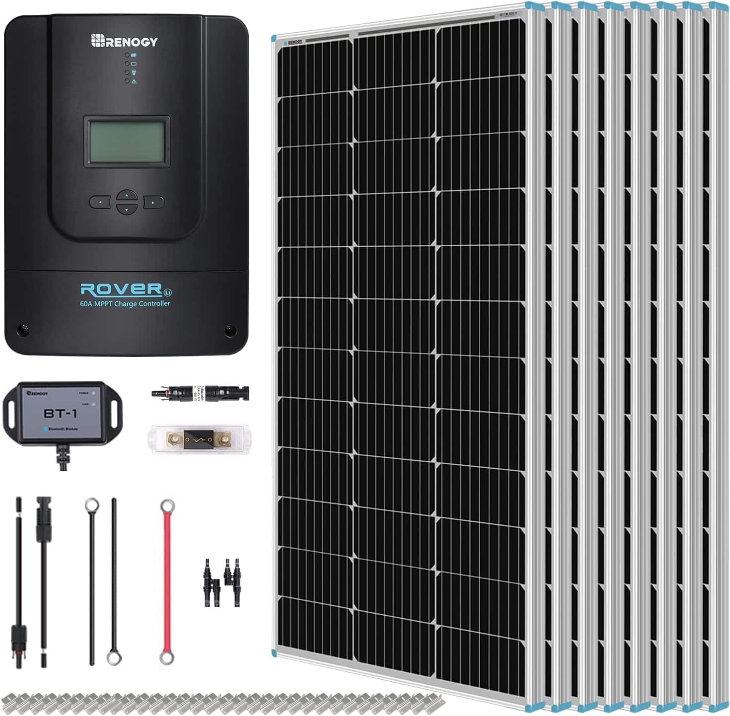 Renogy - 800 Watt Monocrystalline Solar Kit w/ 6 Pcs 100W Solar Panel and 60A MPPT Charge Controller - Black