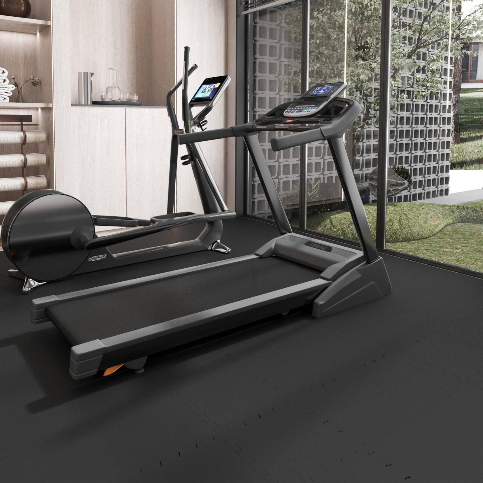 Alt View 1. Glintex - 24 in.  W x 24 in.  L x 0.24 in. Exercise Mat，Thick Rubber Tile, Gym Flooring Tiles, Flecks (8 Tiles/Case)(32 sq.  ft.) - Black.