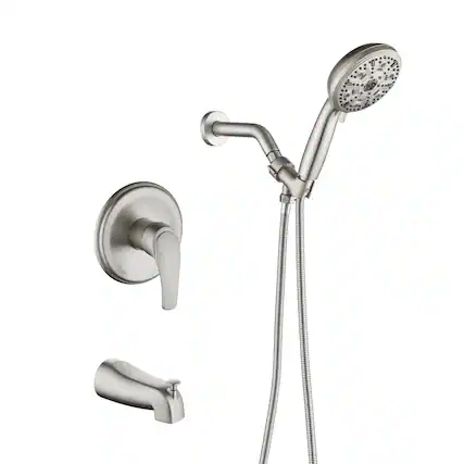Front. Boyel Living - Brushed Nickel Shower Set with 10 Function Handheld Shower and cUPC Pressure Balance Valve - Brushed Nickel.