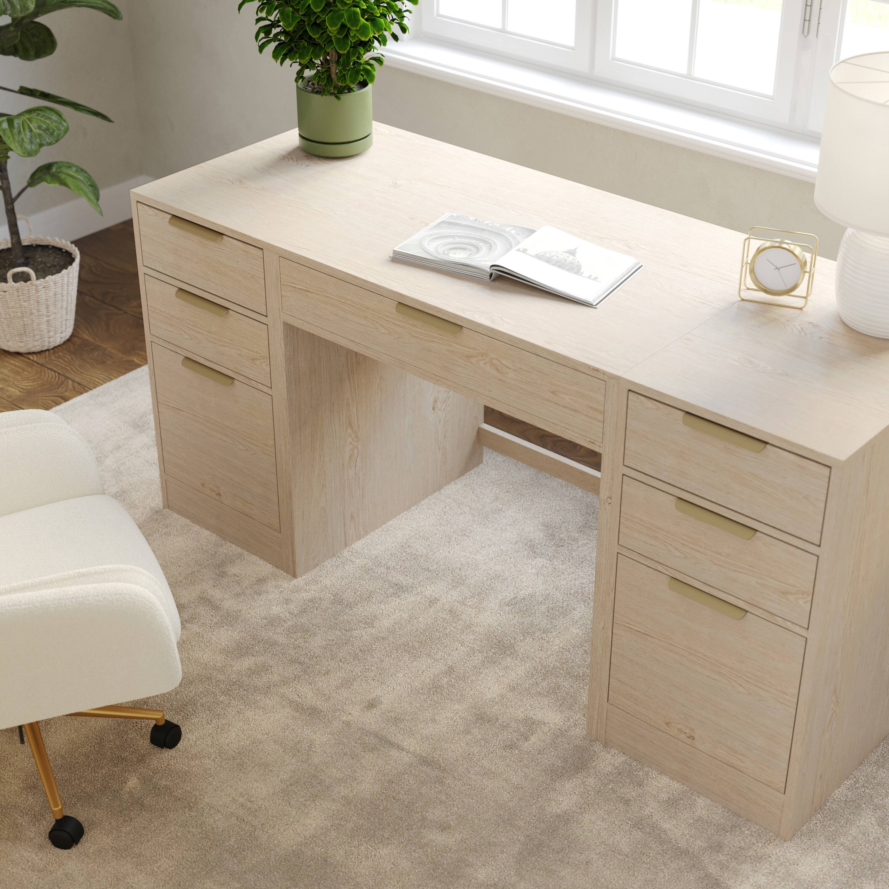 Alt View 4. Martha Stewart - Kayden Modular 1 Drawer Desk & Dual 3 Drawer File Cabinets - Light Natural.