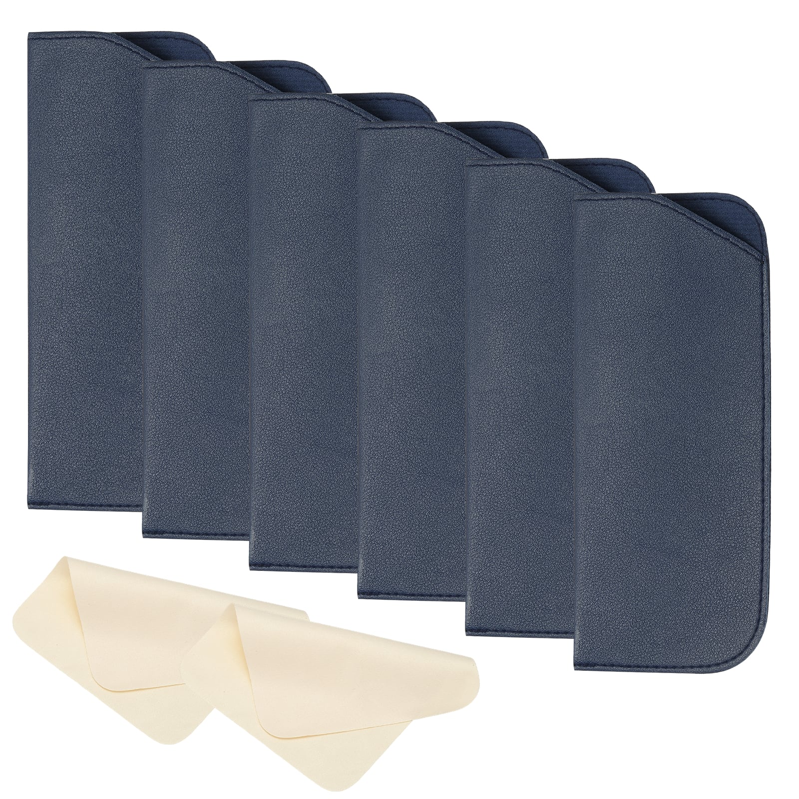 "Unique Bargains - 6pcs Leather Eyeglass Case 3x6.9"" Sleeve Pouch with 2 Cleaning Cloths for Eyewear - Blue" price history on PriceWatchPro
