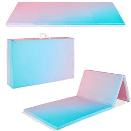 Best Choice Products - 10ftx4ftx2in Folding Gym Mat 4-Panel Gymnastics Workout Floor Mats w/ Handles - Rainbow Ombre