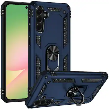 Front. Kitcheniva - Metal Ring Kickstand Hybrid Phone Case With Tempered Glass For Samsung Galaxy A57 5G Blue - Blue.