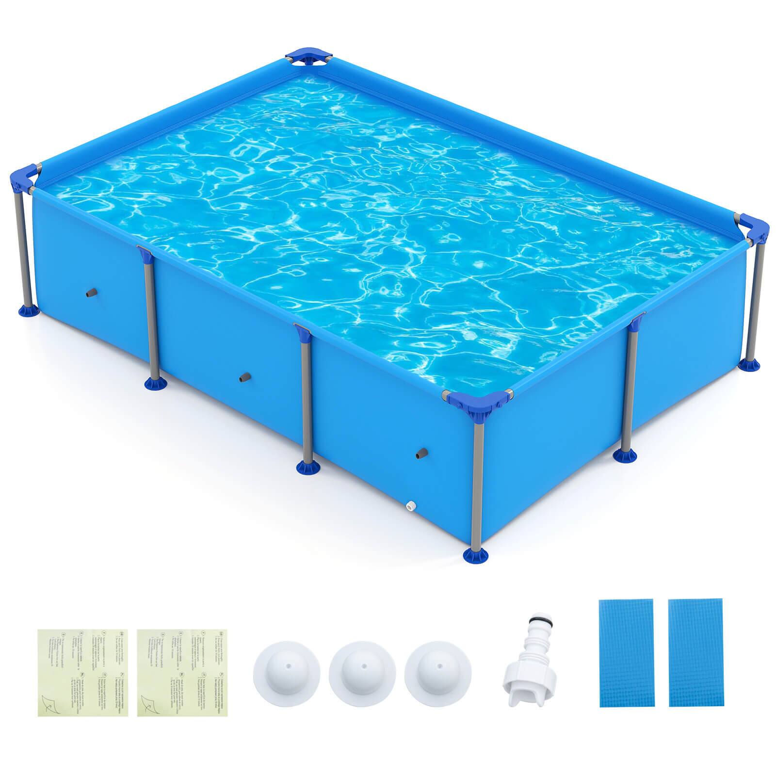 Front. Costway - Costway 690 Gal Outdoor Family Swimming Pool with Metal Frame Multi-layer PVC Fabric - Blue.