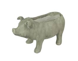Zeckos - 17 Inch Long Weathered Finish Smiling Pig Planter - Gray