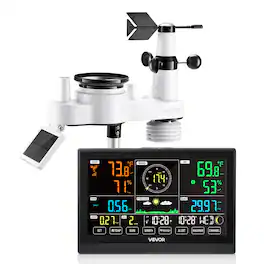 VEVOR - Rain Gauge, Indoor Outdoor for Weather Forecast, Temperature, Humidity, Wind Speed and Direction (No WiFi) - White