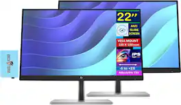 HP - 22" FHD IPS Monitor, Anti Glare, Flicker Free, VESA Mount, Displayport, HDMI & DKZ Hub, Color 2 Pack - Black/Silver