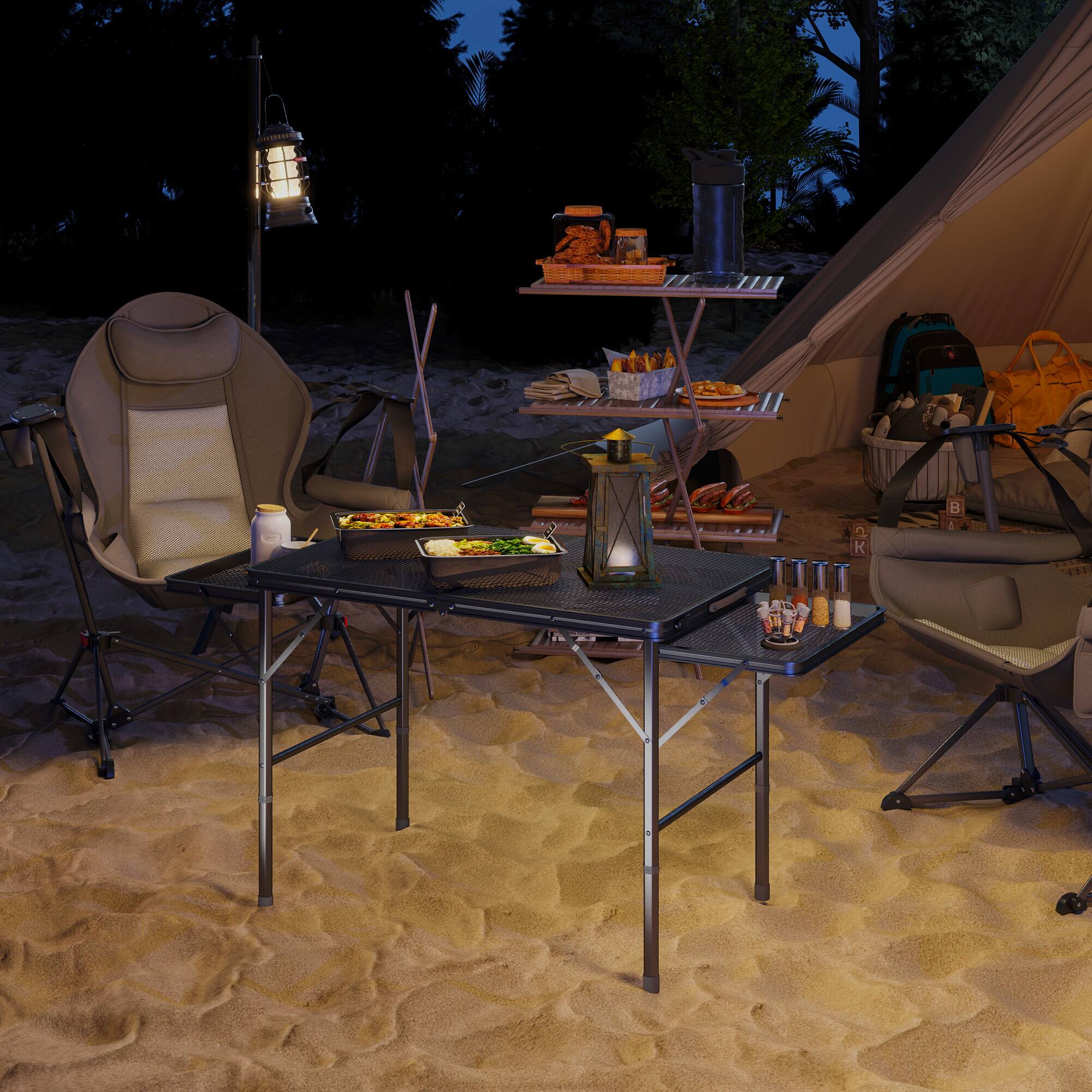 Alt View 1. Outsunny - Camping Table, 4.5ft Portable Table with 2 Wing Panels - Black.