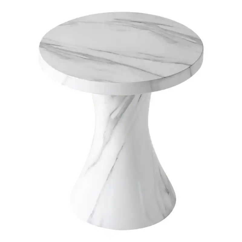 Alt View 4. LeisureMod - Isidra 19" Modern Side Table, Weather & UV Resistant Fiberstone Round Pedestal Accent Table - Marbled White.
