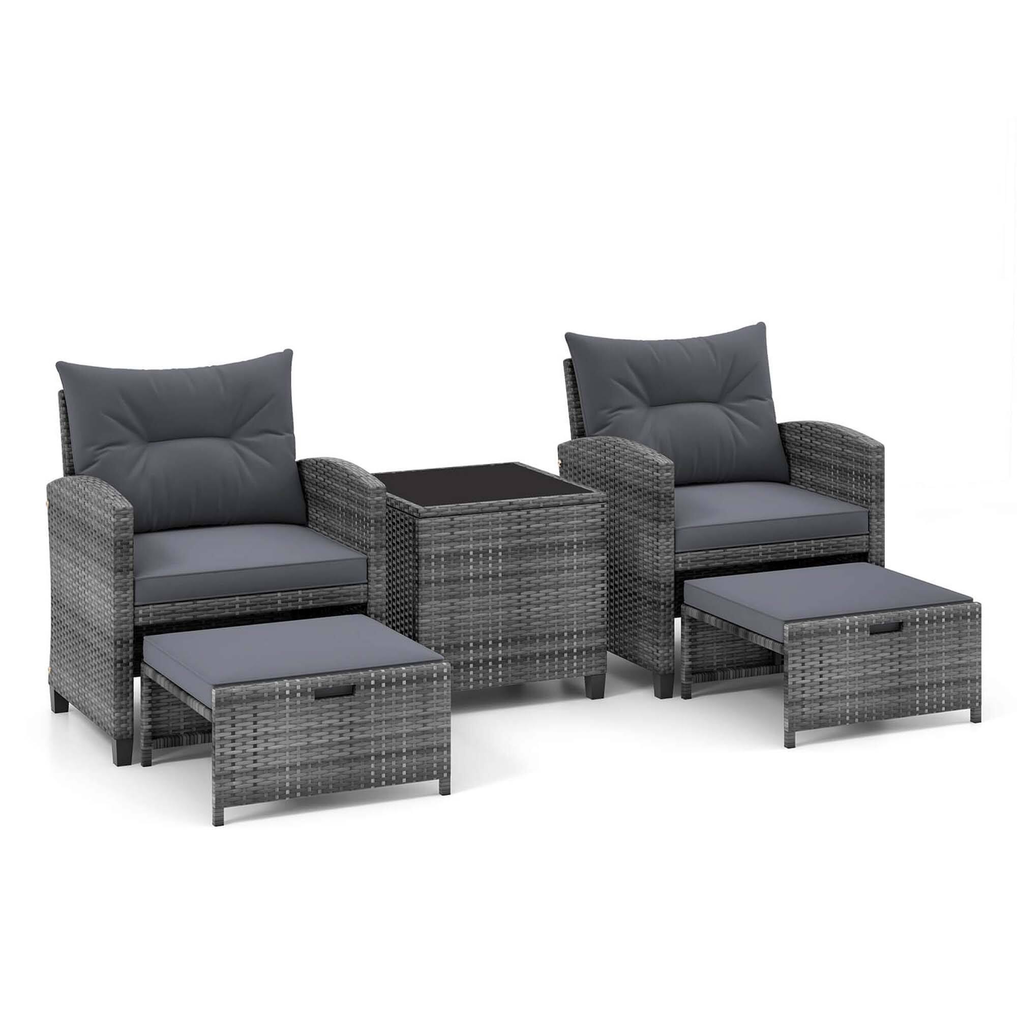 Alt View 9. Costway - 5 Piece Patio Rattan Furniture with 2 Ottomans & Tempered Glass Coffee Table - Grey + Mix Grey.