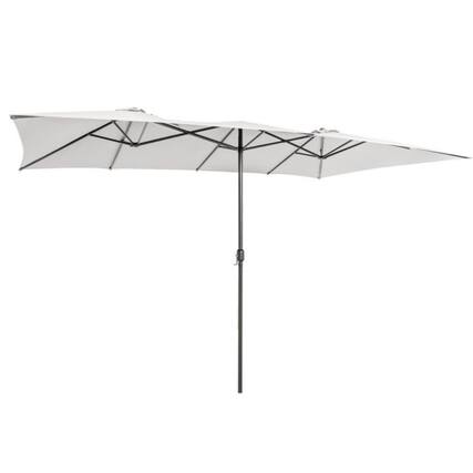 Front. Mondawe - 15 Feet Double-Sized Patio Umbrella with Crank Handle and Vented Tops - Beige.