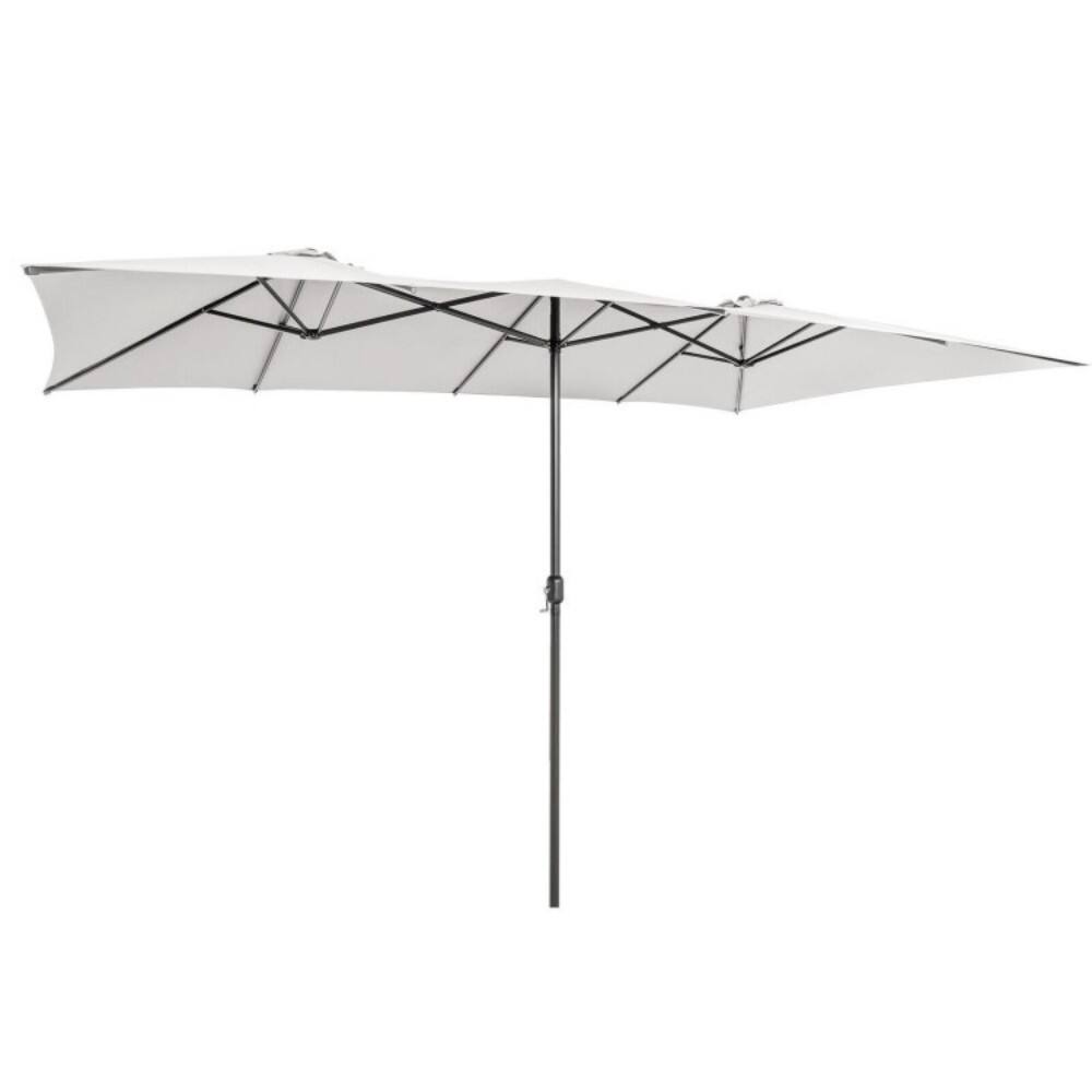 Front. Mondawe - 15 Feet Double-Sized Patio Umbrella with Crank Handle and Vented Tops - Beige.