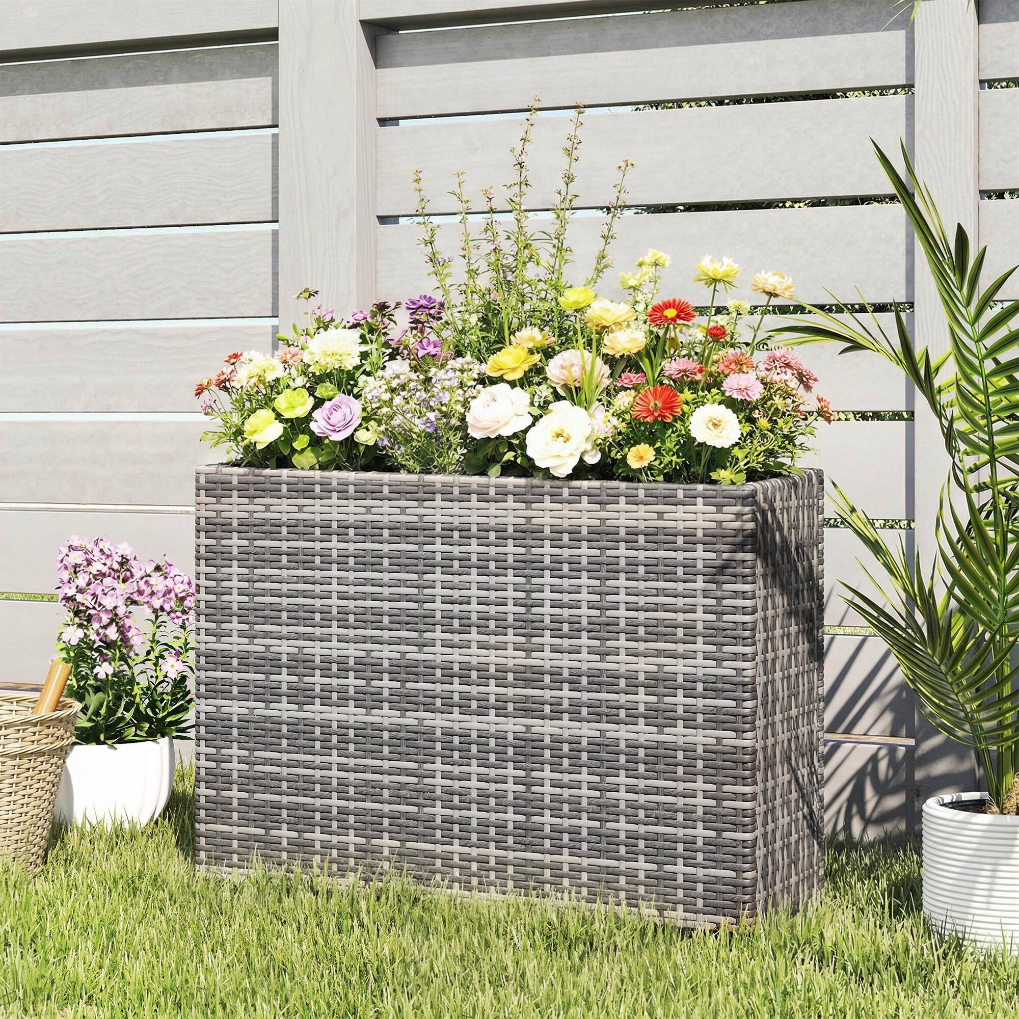 Alt View 1. Outsunny - Rectangular Planter with Removable Liner, Holes - Gray.