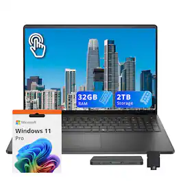 Dell - 16" FHD+ Touchscreen Laptop,Intel Core 7 150U,32GB RAM,1TB SSD+1TB Docking Station,Backlit Keyboard,Win11 Pro - Black