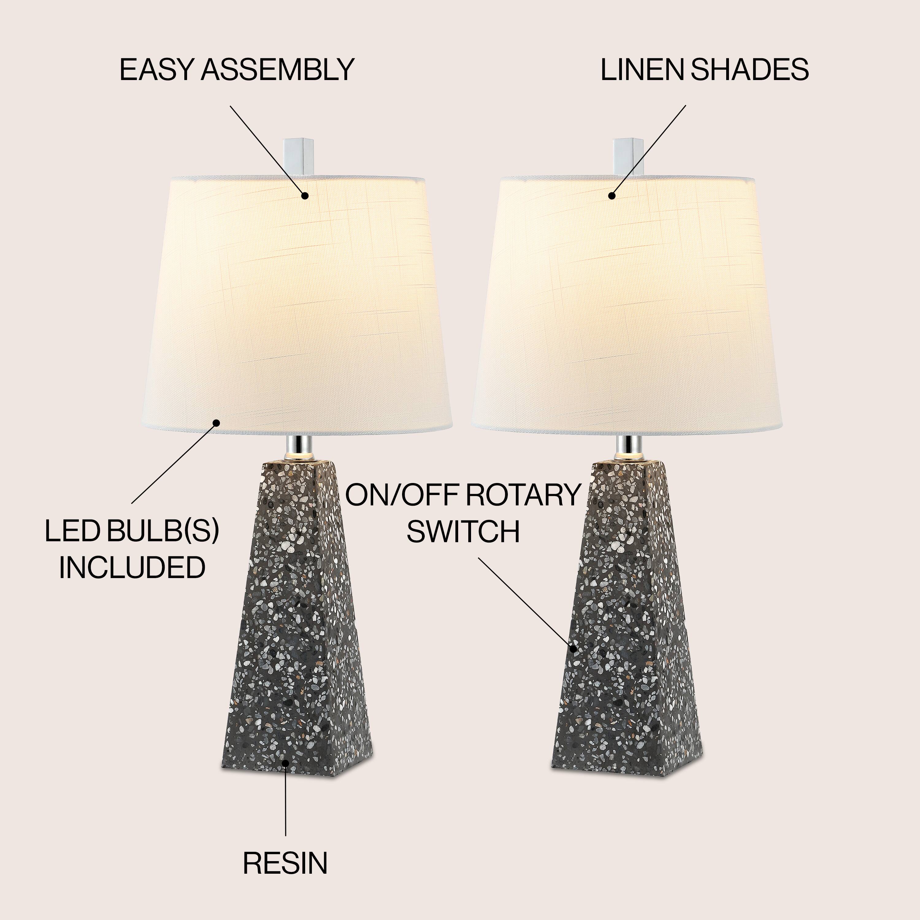 EASY ASSEMBLY  
LINEN SHADES  
LED BULB(S) INCLUDED  
ON/OFF ROTARY SWITCH  
RESIN