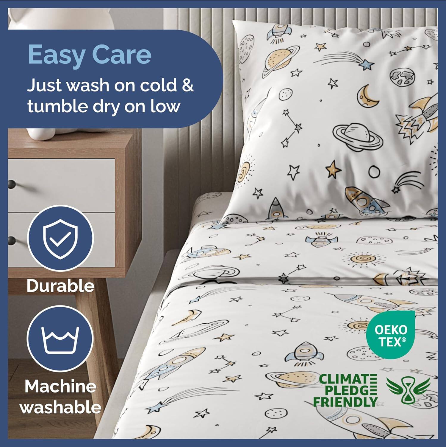 Easy Care  
Just wash on cold & tumble dry on low  

Durable  

Machine washable  

CLIMATE PLEDGE FRIENDLY