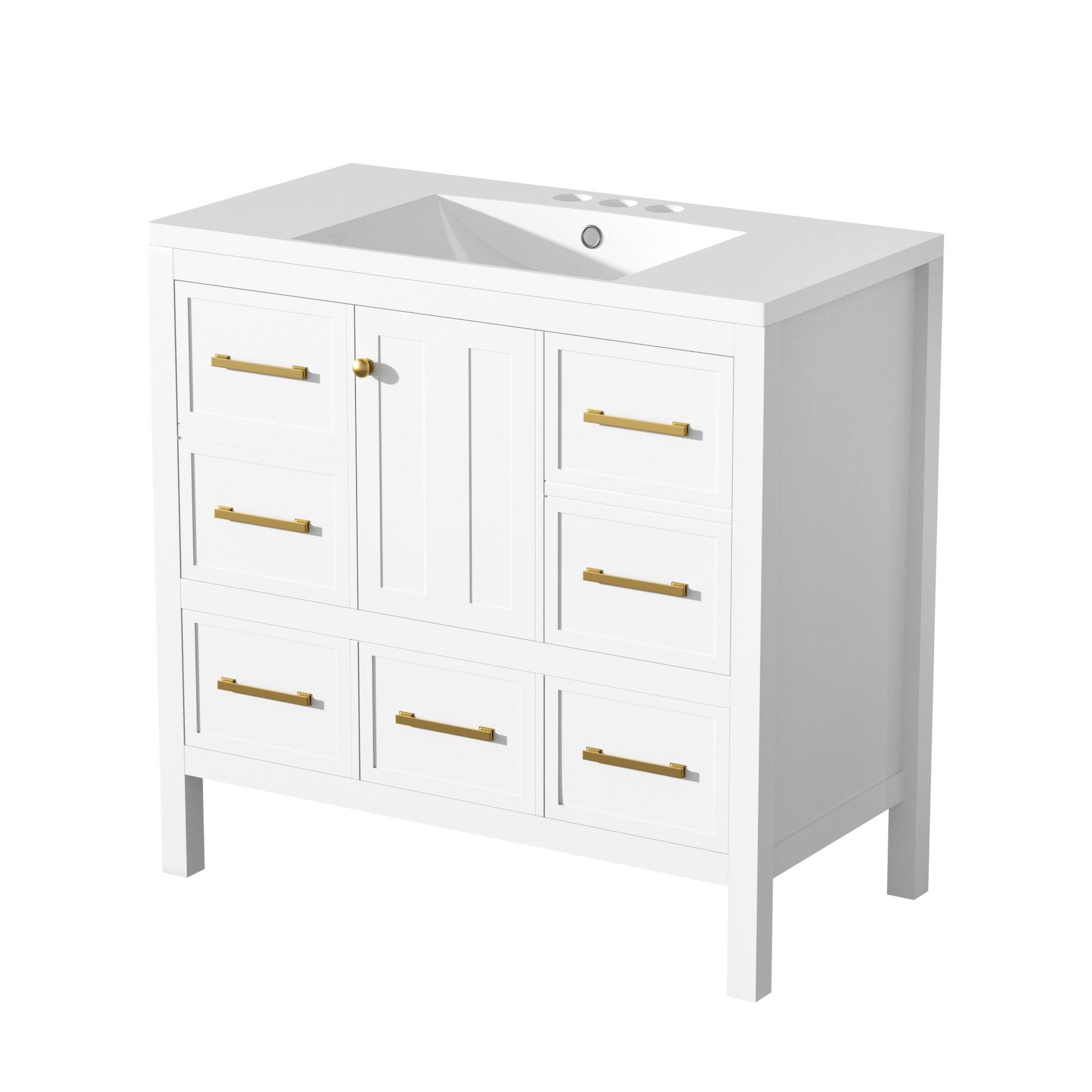 Alt View 9. Boyel Living - 36 Inch Bathroom Vanity with Resin Sink and Five Drawers White - White.