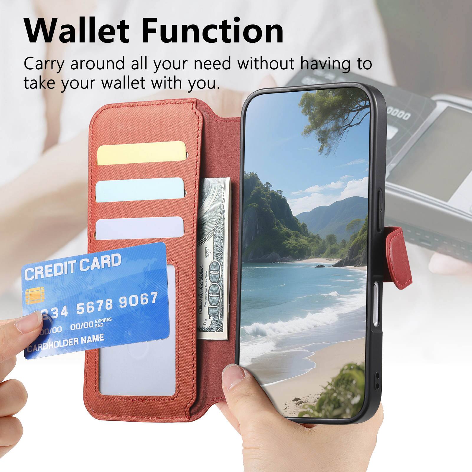 Wallet Function  
Carry around all your need without having to take your wallet with you.  

CREDIT CARD  
1234 5678 9067  
EXPIRES 00/00  
END 00/00  
CARDHOLDER NAME