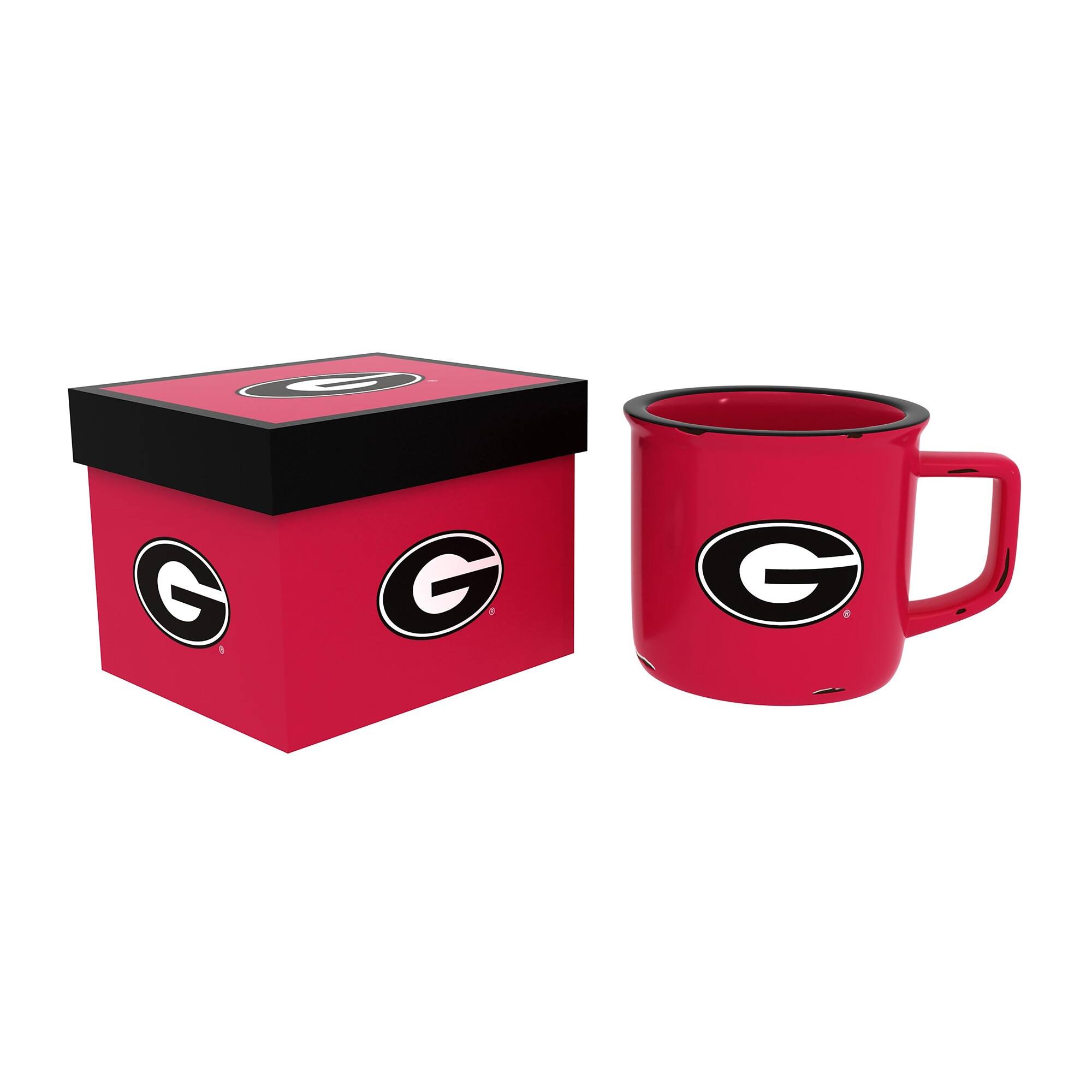 Front. Evergreen Enterprises - Georgia Bulldogs 14oz. Ceramic Camp Cup with Gift Box - Multicolor.