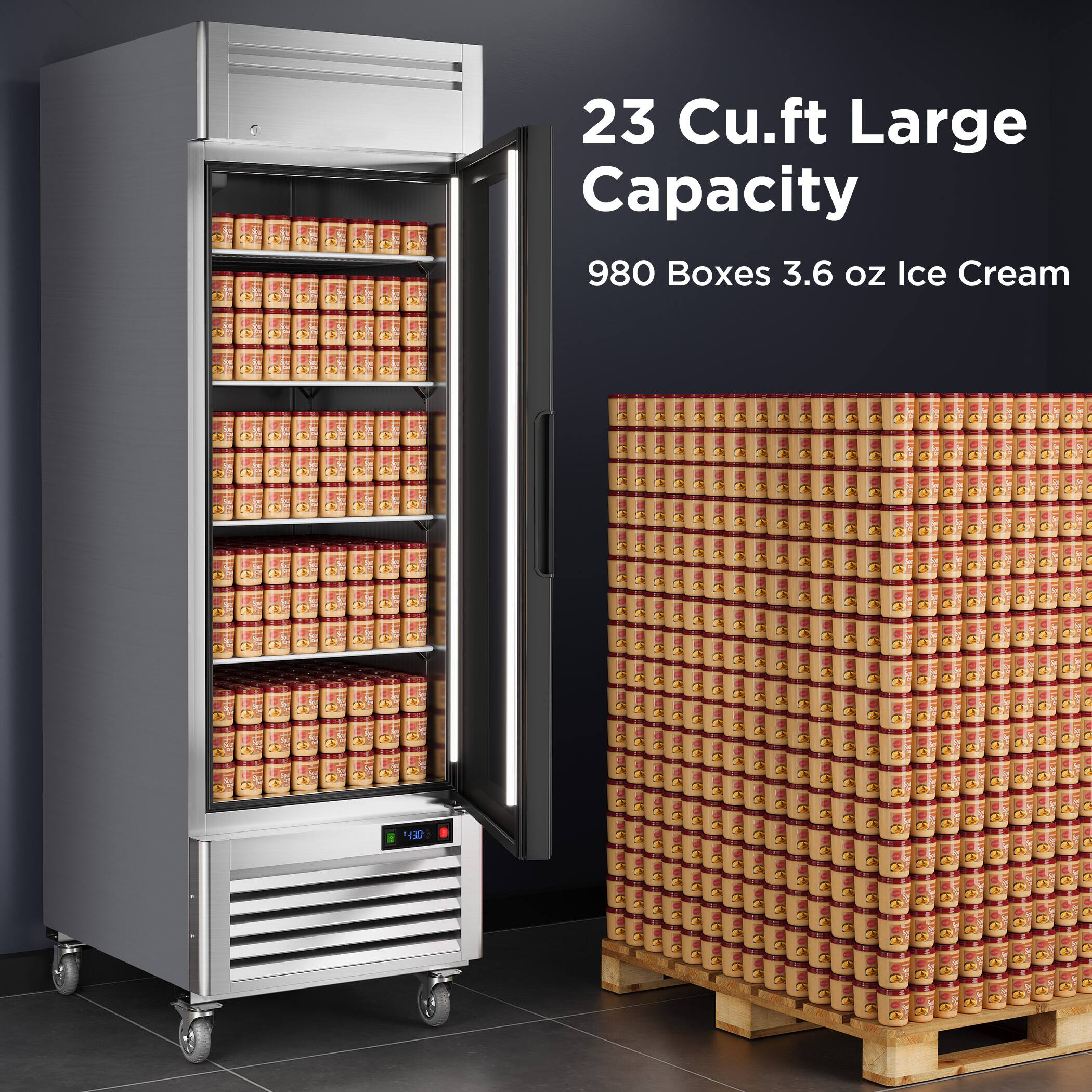 23 Cu.ft Large Capacity  
980 Boxes 3.6 oz Ice Cream