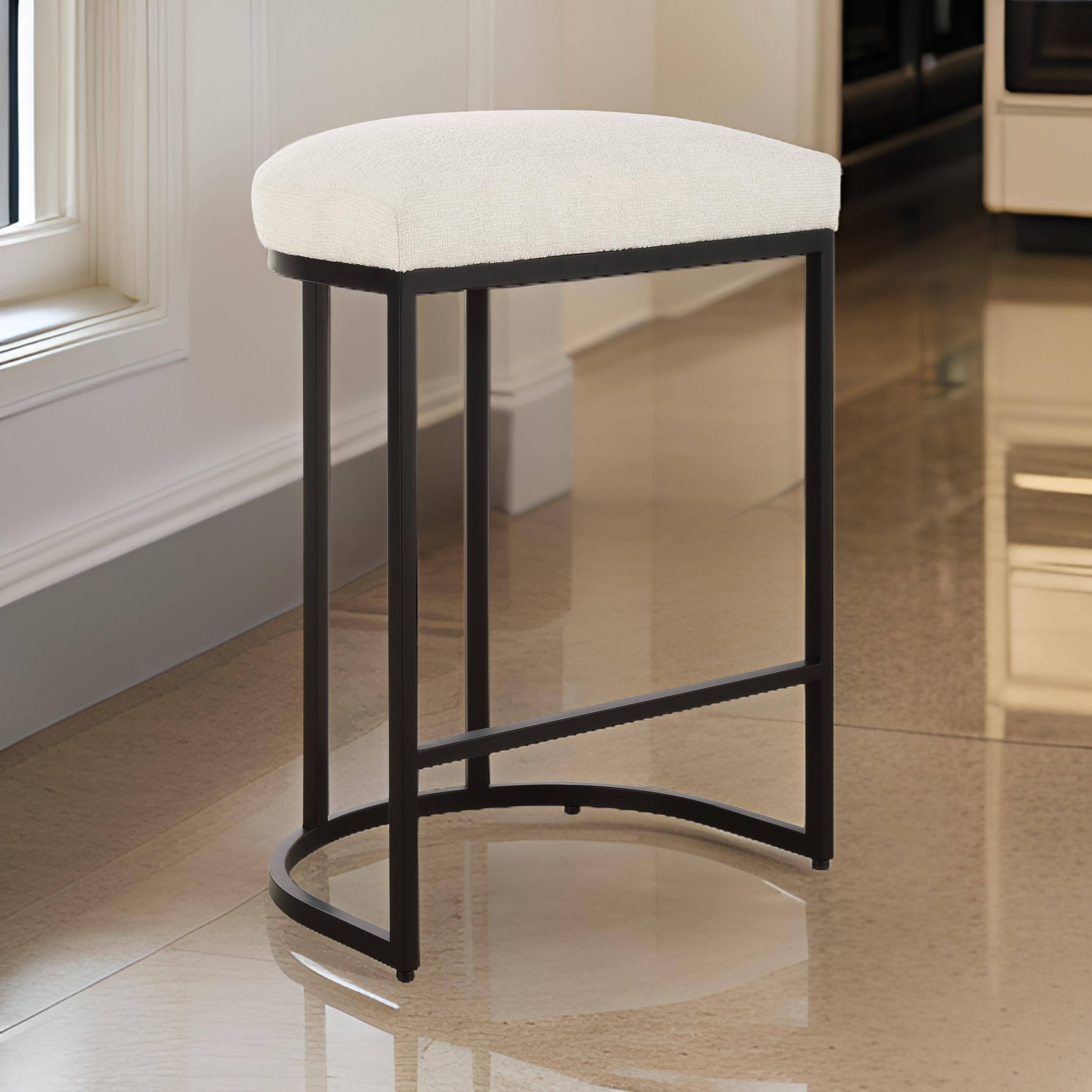 Alt View 2. Manhattan Lane - Gyn Counter Height Stool,  Performance Fabric,  Cantilever Base - Cream, Black.