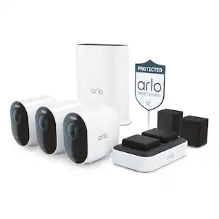 Arlo - Ultra Outdoor Security Camera 4K HDR (3rd Gen, 2025 Release) - Wireless, Rechargeable Battery, Charging Station, 3-Cam - White