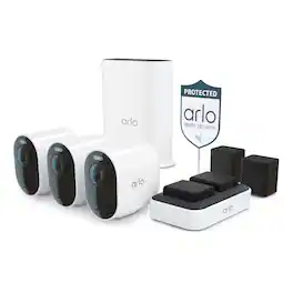 Arlo - Ultra Outdoor Security Camera 4K HDR (3rd Gen, 2025 Release) - Wireless, Rechargeable Battery, Charging Station, 3-Cam - White