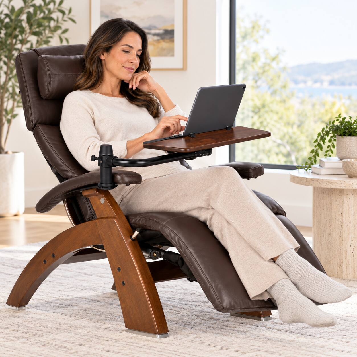 Alt View 4. Human Touch - Perfect Chair Laptop Desk Accessory for PC-365, PC-420 & PC-610 Zero Gravity Recliners - Dark Walnut.