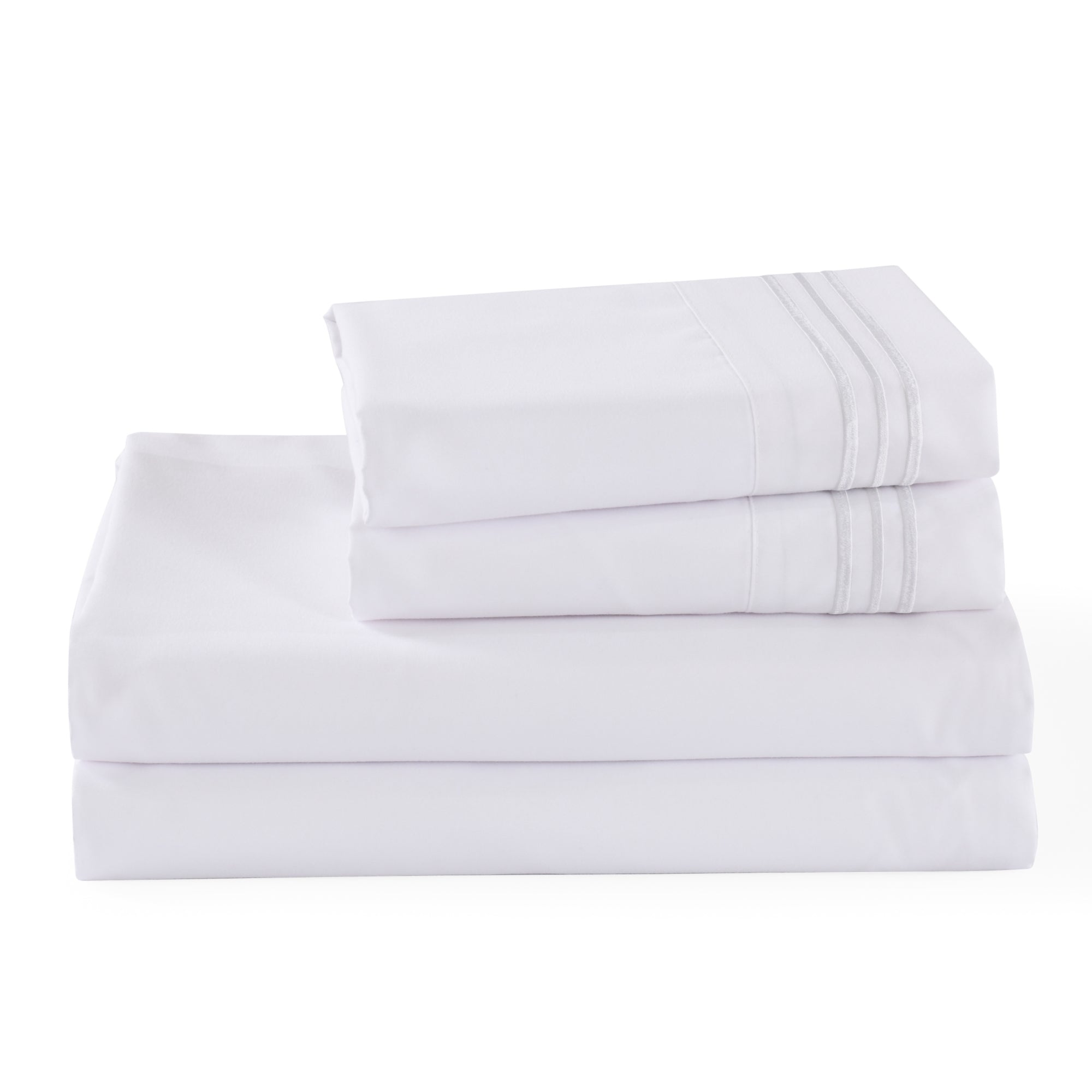 Angle. MarCielo - Marcielo 3/4 Pcs Soft Solid & Embroidery Bed Sheets Set - White.