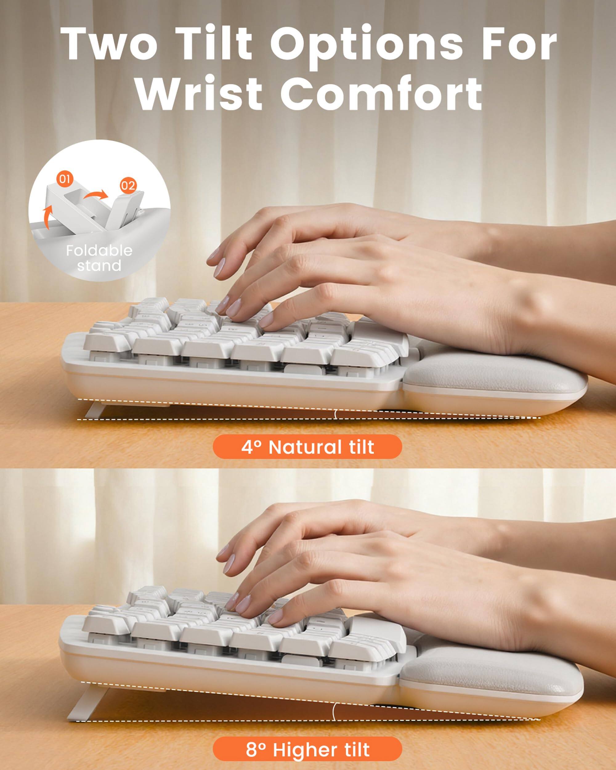 Two Tilt Options For Wrist Comfort

01
02
Foldable stand

4° Natural tilt

8° Higher tilt
