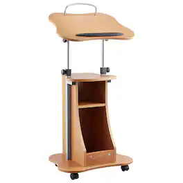 VEVOR - Podium Stand,43-Inch Wooden Lectern,Portable Laptop Desk with Lockable Wheels,Wide Reading Surface and Open Storage Area - Brown