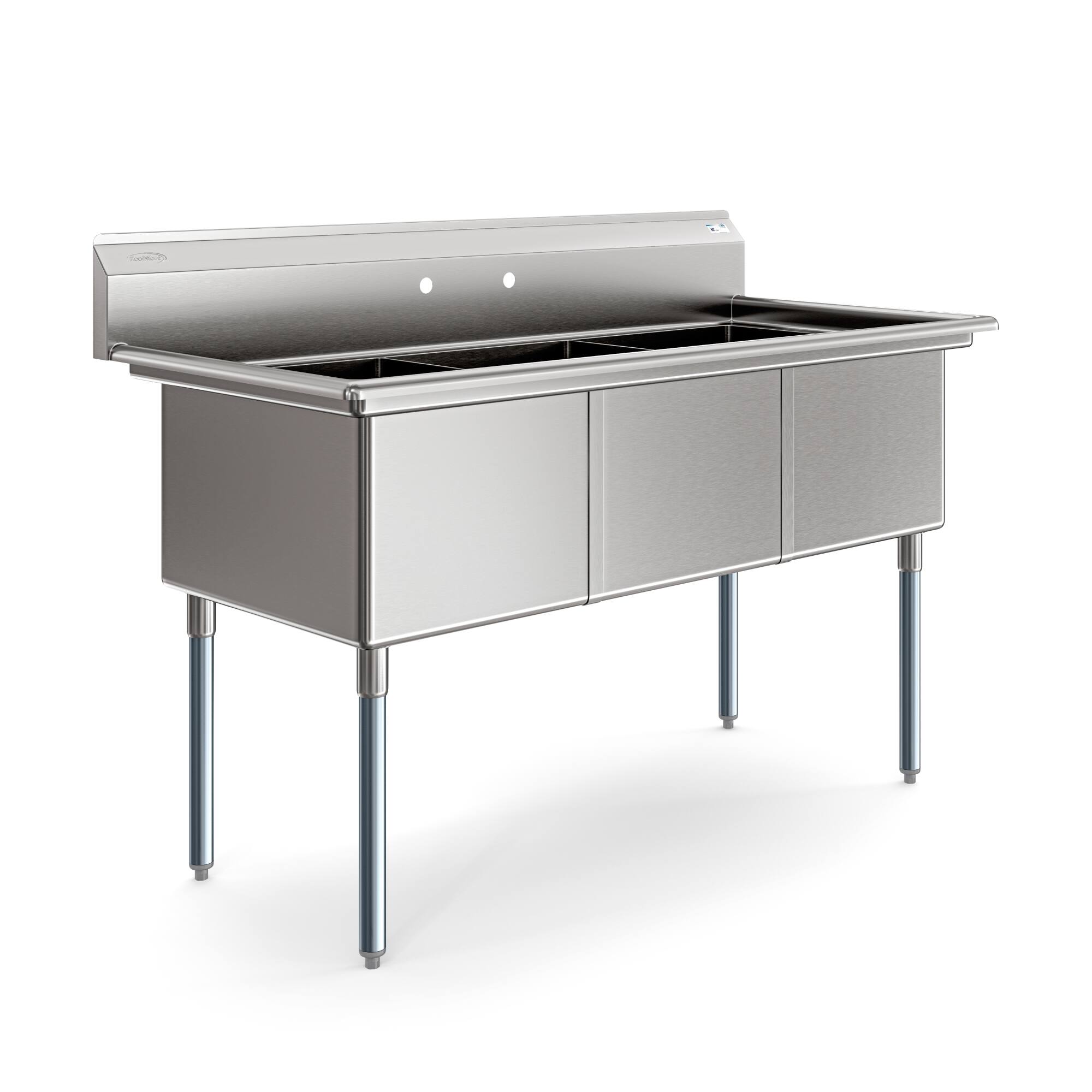 Alt View 2. Koolmore - 60 in. Three Compartment  Sink, Bowl Size 18x24x14 in 18-Gauge Stainless-Steel (KM-SC182414-N3) - Stainless Steel.