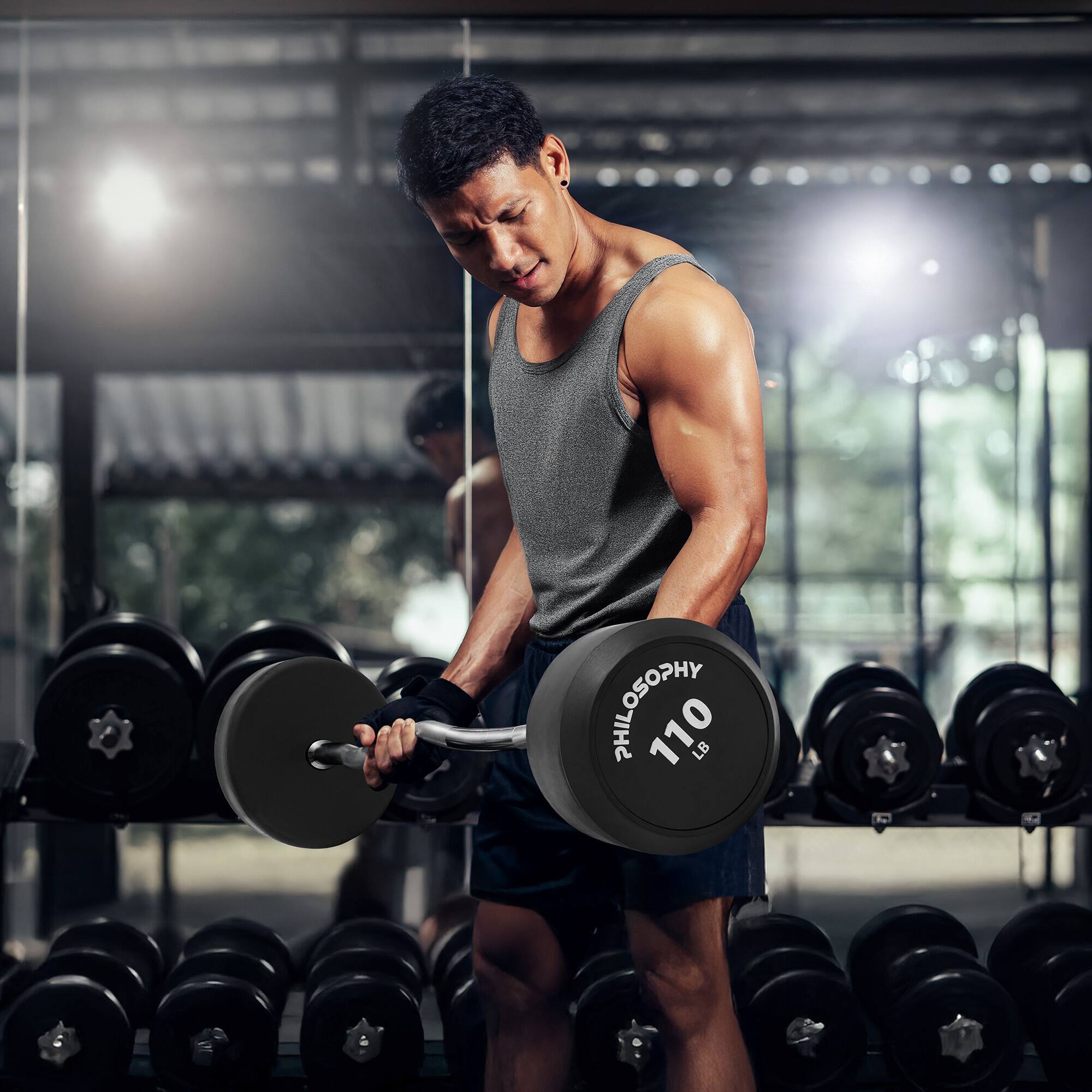 Alt View 5. Philosophy Gym - Rubber Fixed Barbell - Pre-Loaded Weight EZ Curl Bar for Weightlifting - Black.