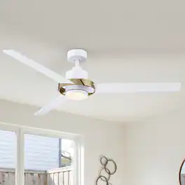 Parrot Uncle - 60 Inch Modern Dimmable LED Ceiling Fan with Remote Control and 6 Speed DC Motor - White