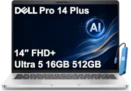 Dell - Pro 14 Plus PB14250 14" FHD+ AI PC Laptop - Intel Core Ultra 5 235U - 16GB Memory - 512GB SSD - Backlit - Windows 11 Pro - Sliver Gray