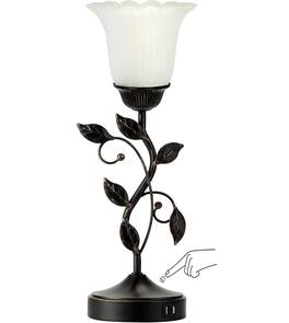 FINEAK - Vintage Table Lamp with Touch Control & Dual USB Charging - 1 Pack - Black + White Glass