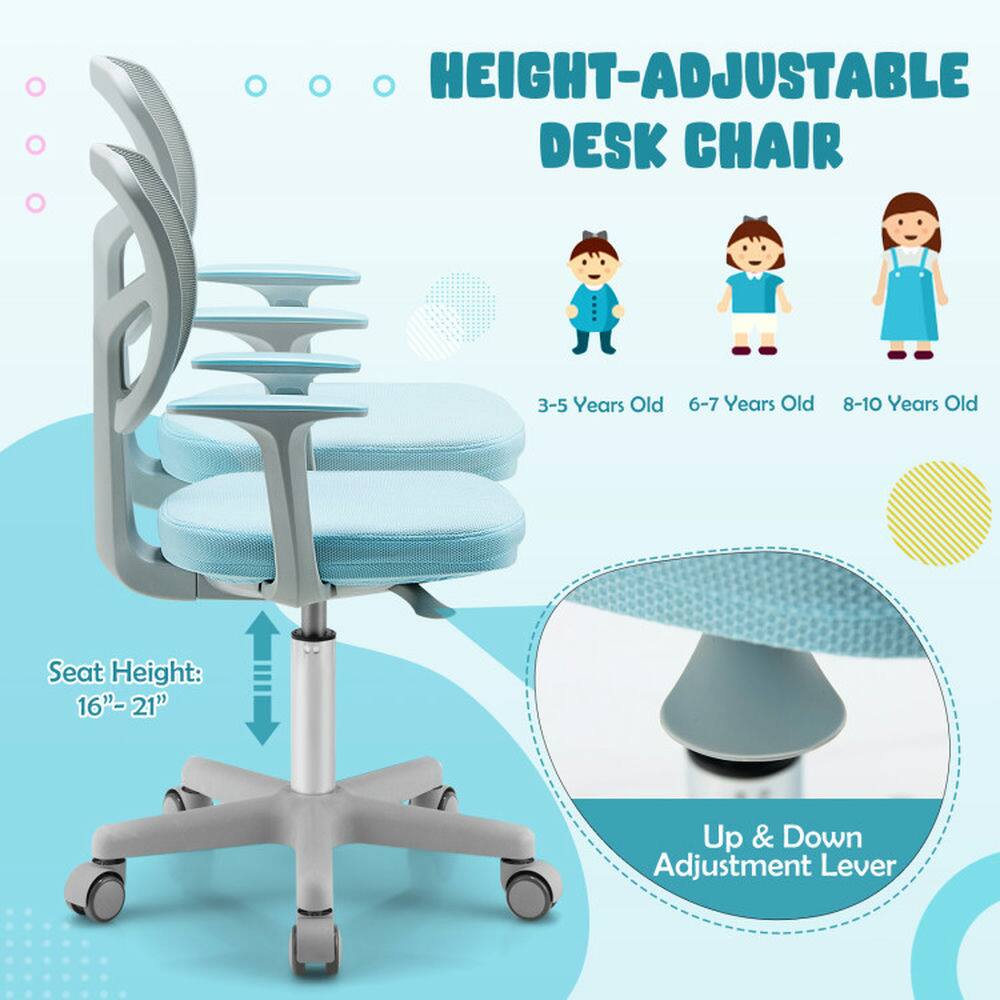 HEIGHT-ADJUSTABLE DESK CHAIR

3-5 Years Old  
6-7 Years Old  
8-10 Years Old

Seat Height: 16"-21"

Up & Down Adjustment Lever