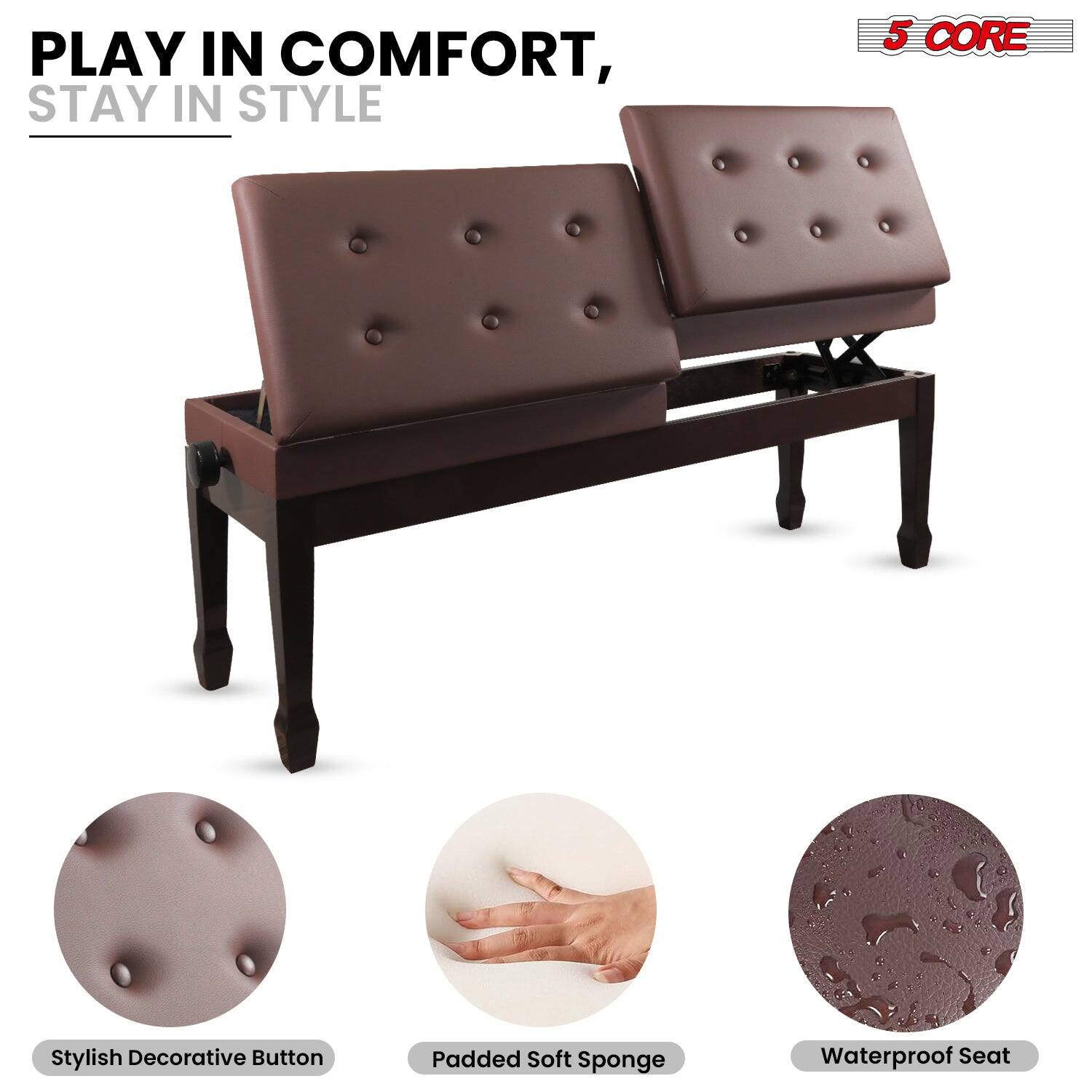 PLAY IN COMFORT, STAY IN STYLE
5 CORE
Stylish Decorative Button
Padded Soft Sponge
Waterproof Seat