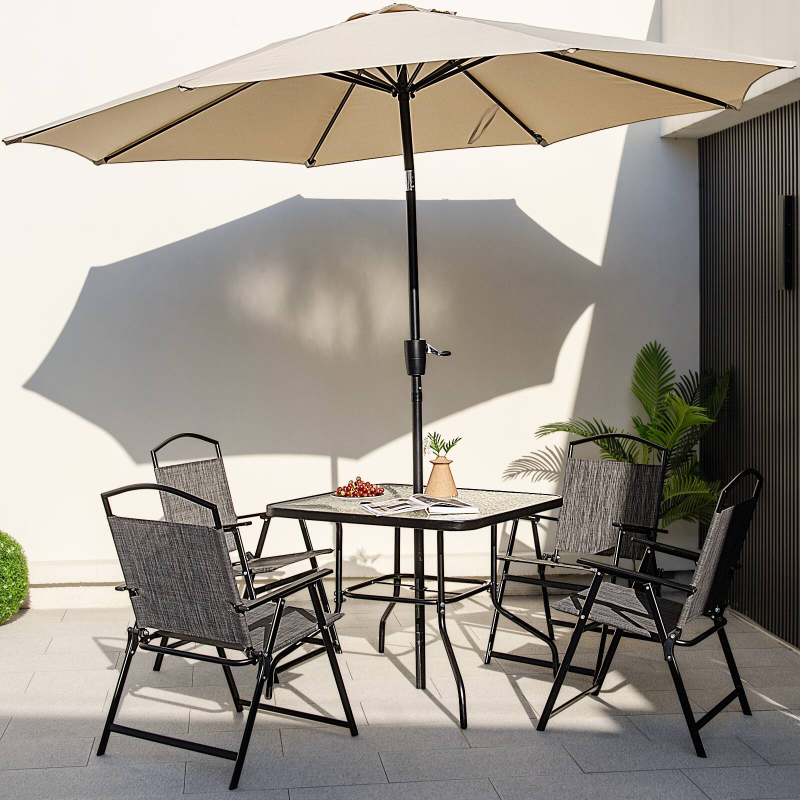 Alt View 5. Gymax - Gymax 34 Inch Dining Table Square Tempered Glass Table w/ 1.5'' Umbrella Hole Outdoor - Black.