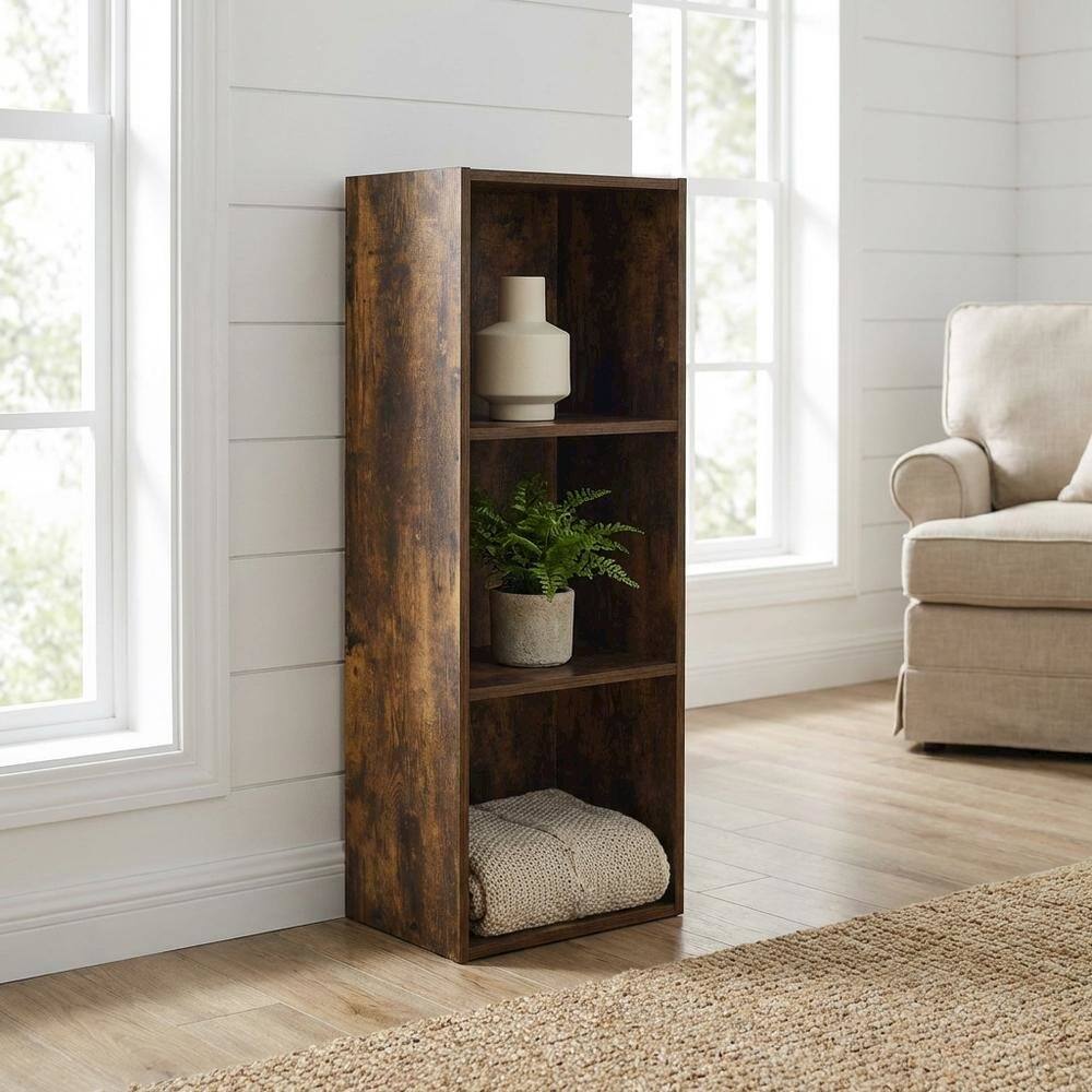 Angle. FurniFact - Wooden bookcase with open shelf design for versatile storage - Amber Pine.
