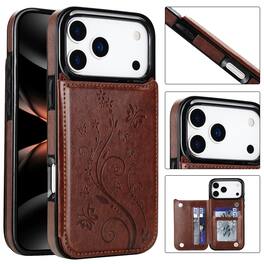 Dteck - For Apple iPhone 17 Pro Max Wallet Case Flower Embossed Pattern PU Leather Card Slots Flip Kickstand Shockproof Cover - Brown