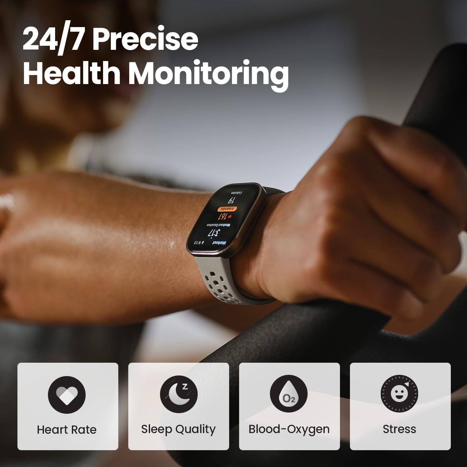 24/7 Precise Health Monitoring

- Heart Rate
- Sleep Quality
- Blood-Oxygen
- Stress